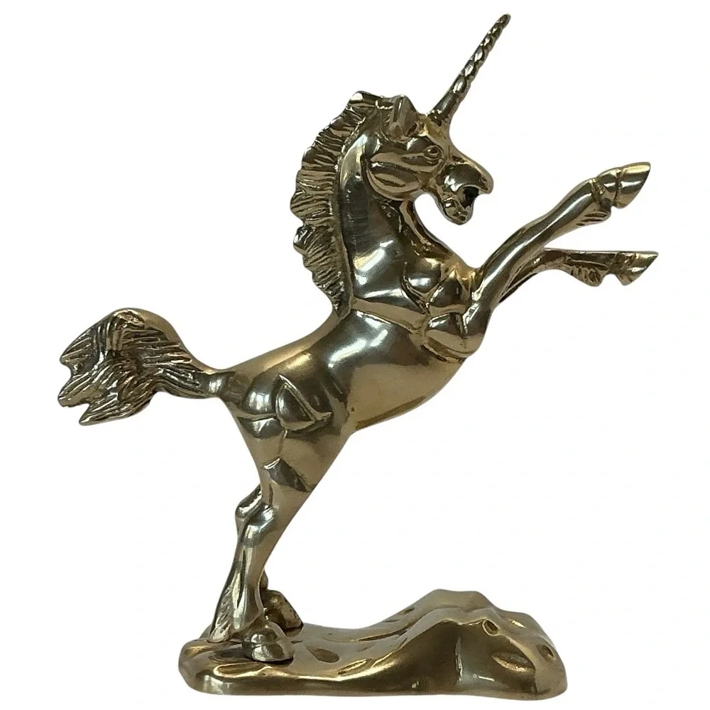 Brass Rearing Unicorn Mythical Figurine Mounted On Brass Cloud MCM 1970s Vintage - Picture 3 of 16